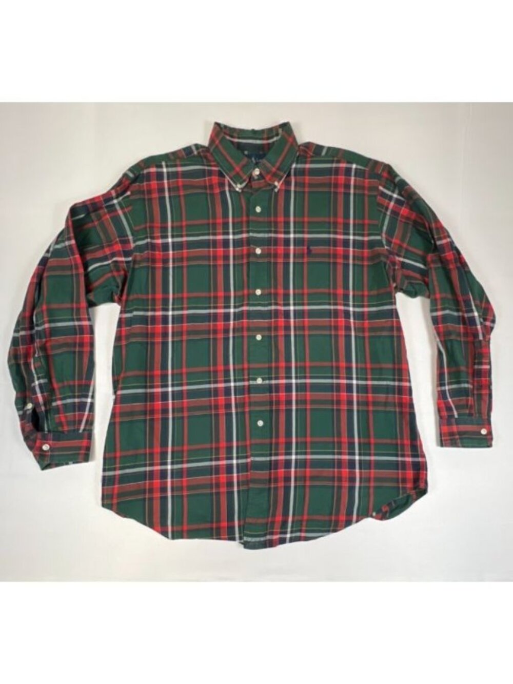 Ralph Lauren Men L Blake Plaid Button Down Long Sleeve Shirt Green Cotton Casual